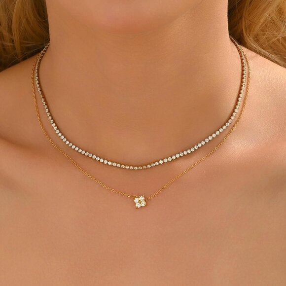 ⚡JotCa 18K Gold Plated 3mm Tennis Necklace Simulated Diamond Choker for Women - Picture 3 of 7